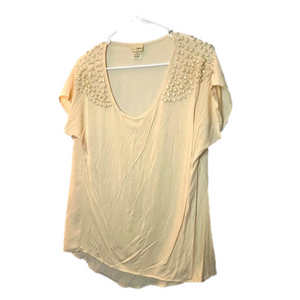 Cream day trip large short sleeve jeweled top